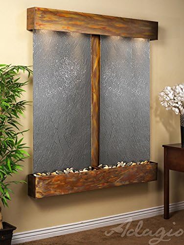 Adagio Cottonwood Falls Wall Fountain Black FeatherStone Slate Rustic Copper - CFS1011