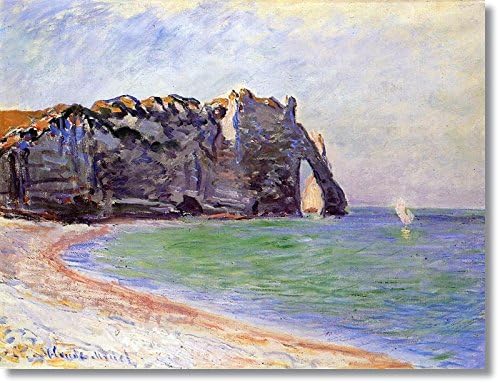Blossoming art Etretat, the Porte d'Aval by Claude Oscar Monet Hand Made Reproduction on Canvas(30 inch * 23 inch ,Framed)