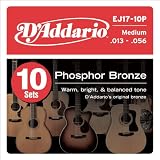 D'Addario EJ17-10P Phosphor Bronze Acoustic Guitar Strings, Medium, 13-56, 10 Sets