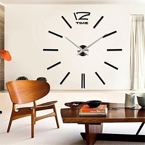 VIPECHO DIY Modern Wall Clock Large Watch Decor Stickers Mirror Effect Acrylic Decal Home Room Decoration-Black