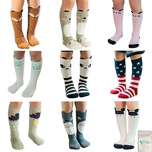 Gellwhu Baby Girls Boys Cotton Animal Cartoon Knee High Socks Stockings 9 Pairs