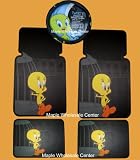 5PC Tweety Bird & Cage Front Rear Floor Mats & Steering Wheel Cover