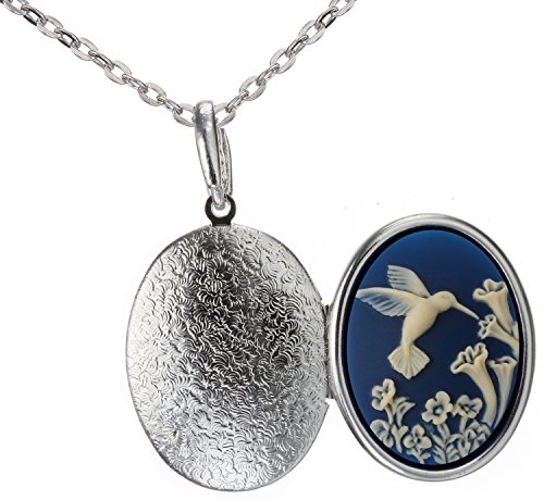 Hummingbird Locket Best Friend Necklace Silver Pendant Photo Fashion Jewelry 18" 24" Chain Pouch Gift