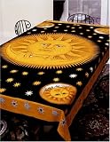 Yellow & Black Sun & Moon Indian Bedspread, Double Size