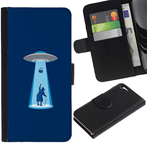 Apple iPhone 5 / iPhone 5S - Drawing PU Leather Wallet Style Pouch Protective Skin Case For (Alien Abduction - Funny)