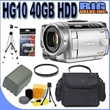 Canon HG10 40GB Hard Disk Drive HDD Digital Camcorder w/ 10x Optical Zoom (2183B001) - Extra Battery - UV Filter + MORE BigVALUEInc Accessory Saver Necessity Bundle