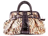 Studded Exotic Animal Print Woven Handbag