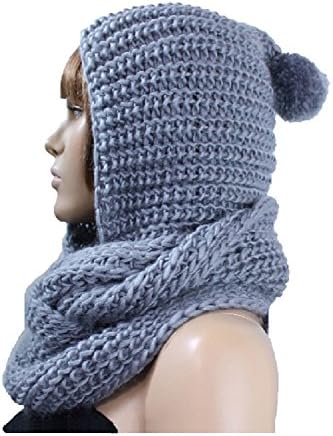 BlandiceCA Infinity Scarf and Hoodie with Pom Pom (Grey)