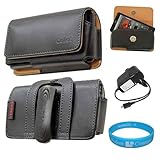 Black Horizontal Premium Leather Holster Carrying Case with Removable Belt- ....
