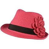 Girls Kids Ages 4-9 Child Summer Sun Flower Fedora Trilby Crush Hat Cap Pink