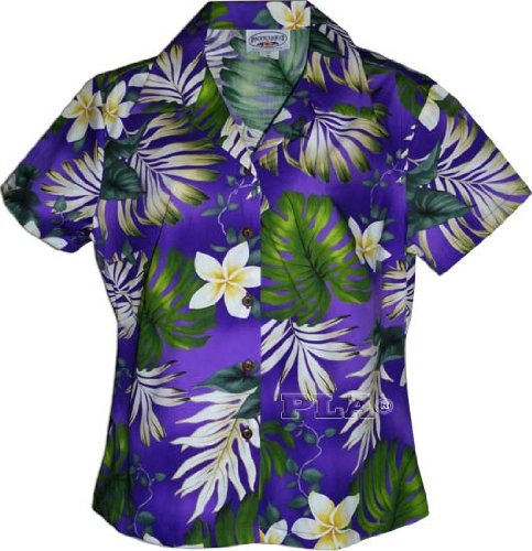 Tropical Monstera Ladies Hawaiian Shirts in Purple