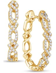 10K Yellow Gold Round Brilliant Cut Diamond - Huggies Channel Set Round Circle Hoop Earrings - (1/2 cttw.)