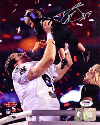 Drew Brees Autographed New Orleans Saints 8x10 Photo With Son #15 PSA/DNA