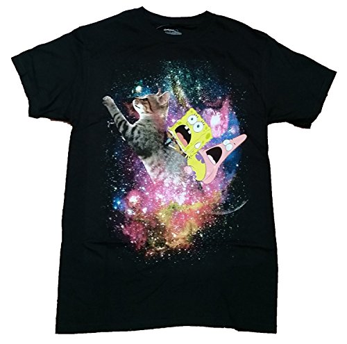 Spongebob Patrick Riding A Kitty Cat Licensed Graphic T-Shirt