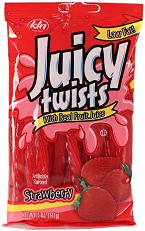 Kenny's Juicy Twists Strawberry Licorice With Real Fruit Juice (5 Oz Factory Sealed Retail Bag For Freshness and Safety)