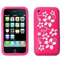 Stylish Hot Pink And White Floral Silicone Case Cover For The Apple iPhone 3 3G 3GS