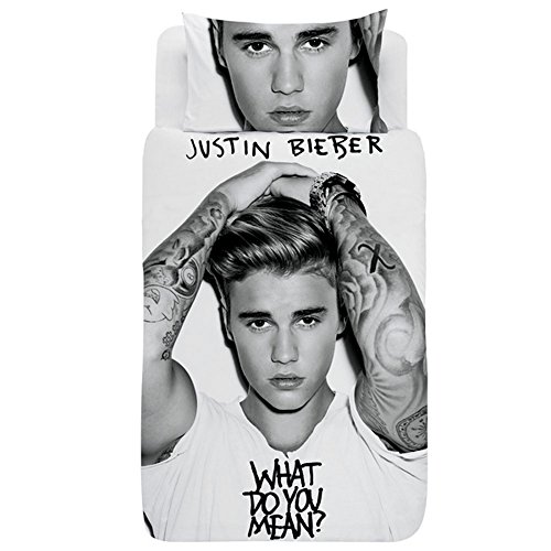 Justin Bieber Childrens Girls Official What Do You Mean Duvet Set (Twin) (White/Grey)