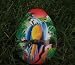 Ocarina Necklace Clay Whistle Flute- Blue Yellow Parrot Bird Handpainted Design.