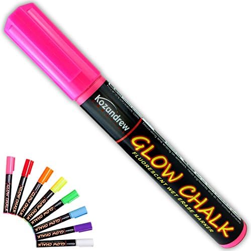 Liquid Chalk Wet Erase Markers - Pink (Single) - GlowChalk Vibrant, Neon Colors - 5MM Chisel Tips For Wide &amp; Narrow Strokes - No-Drip/Mess - Artist Markers