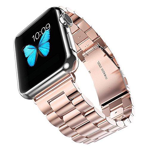 Apple Watch Band,Evershop iwatch Band 38MM Rose Gold Stainless Steel Replacement Apple Watch Strap Wrist Band with Metal Clasp for Apple Watch Series 1 Series 2(Stainless Steel Strap-38mm Rose Gold)