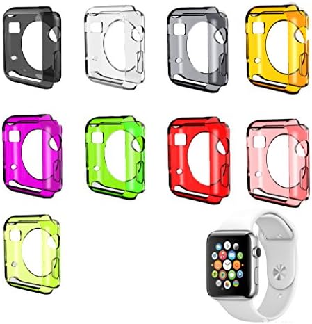 9 Piece Apple Watch TPU Casing by Purple Penguin, Transparent Full 38mm Cover, Crystal Clear Multi Color, Ultra Clarity Touch Screen Cover, Anti-Fingerprint, Anti-bubble, Get Yours Today