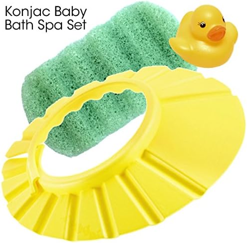 Best Baby Gift Set With Baby Shower Cap & Classic Rubber Duck. Konjac Baby Bath Sponge with Aloe Vera. 100% Money Back Guarantee. Natural Hypoallergenic Sponge. No More Tears Adjustable Baby Bath Cap For Baby's Enjoyment.