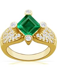 14K Yellow Gold Princess Cut Emerald Ring With Sidestones