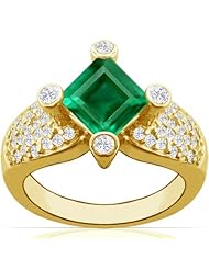 18K Yellow Gold Princess Cut Emerald Ring With Sidestones