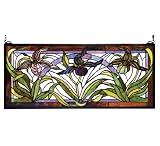 Lady Slippers Tiffany Stained Glass Window Panel 12 Inches H X 29 Inches W