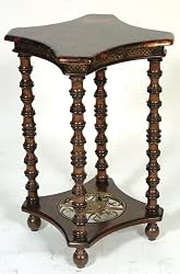Pen Shell & Iron Pedestal Table Wood Accent End Side New