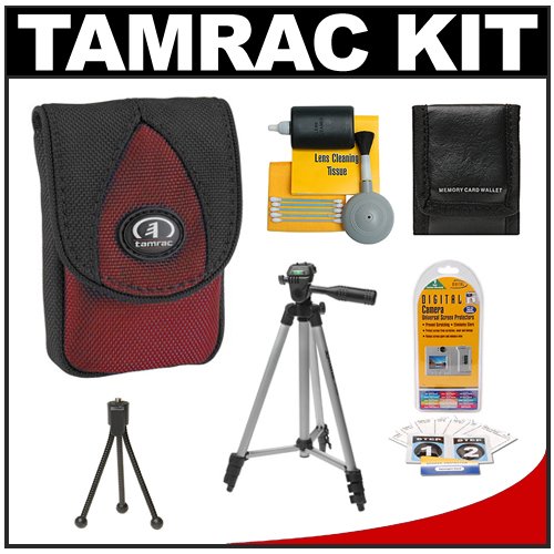 Tamrac 5680 Ultra-Thin Camera Bag (Red) with Tripod + Accessory Kit for Nikon Coolpix, Canon PowerShot, Pentax Optio, Olympus Stylus, Fuji FinePix, Kodak EasyShare, Casio Exilim, Panasonic Lumix, Samsung and Sony Cyber-Shot Digital Cameras