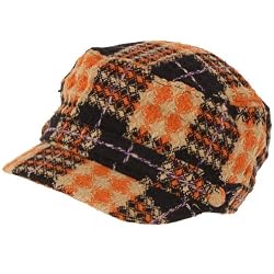 Wool Woven Plaid Cadet Military GI Cap Hat Multi- Orange