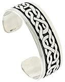 Sterling Silver Flat Cuff Bangle Bracelet with Celtic Knot Pattern 21 mm (13/16 in.) wide