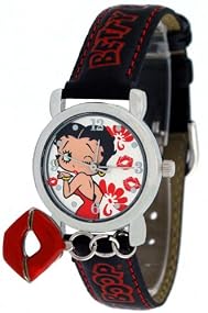 The classic Betty Boop watch with a 'KISS' CHARM. - Black band