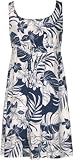 Empire Tie Front Short Tank - Fancy Garden Empire Waist Scoop Square Neck Knee Length Hawaiian Aloha Pull-Over Dress - Regular and Plus Size