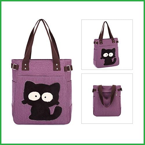 Catrat's Big Eyed Kitten Canvas Handbag / Shoulder Bag (Purple)