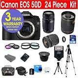 Canon EOS 50D 15.1 Digital SLR Camera with Tamron 28-80mm f/3.5-5.6 Aspherical Lens + Tamron 75-300 f/4-5.6 LD Lens + Rokinon 500mm F/8 Lens with 2x Converter (=1000mm) + .42x Wide Angle Lens with Macro + +1, +2, +4, +10 4 Piece Macro Close Up Kit + 16 GB Memory Card + Multi-Coated UV Filter (2) + Multi-Coated Polarizer Filter + Digital Slave Flash + 50  Tripod + Deluxe Padded Camera Bag + 6 Piece Accessory Kit + 3 Year Warranty Repair Contract