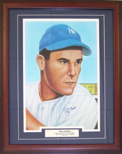 Yogi Berra New York Yankees Artwork Autographed/Hand Signed Framed 19x22