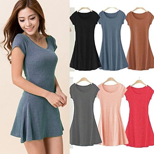 women summer dress New Korean Girl Mini Dress Short Sleeve Candy Color One-piece Slim Basic Dresses
