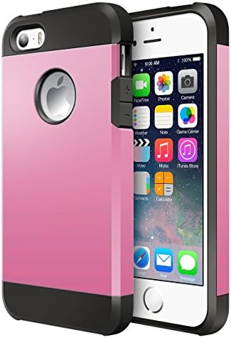 iPhone 5S Case, MiHua - | Hybrid Armor | Dual-Layer | Hard PC + Flexible TPU | Slim Shock-Proof Ultimate Protective Case TPU Bumper + [Scratch Resistant] For Apple iPhone SE/5S ( Pink )