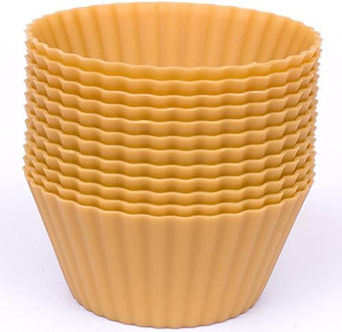 Silicone Cupcake Liners - Set Of 12 Premium Reusable Brown Muffin Baking-Cups In Container.