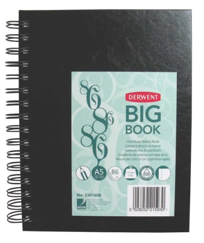 Derwent Big Book Sketch Book, A5, 5.83 x 8.27 Inches Sheet Size, Wirebound, Hard Covers, 86 Sheets (2301608)