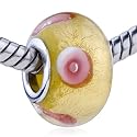 Gold Foil Pink Circle Translucent Murano Glass European Charm Bead - Pandora & Bracelet Fit