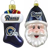 NFL St. Louis Rams Blown Glass Stocking and Santa Cap Ornament 2-Pack