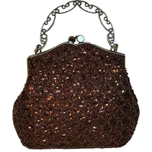 Beaded and Sequined Evening Handbag, Vintage-inspired Cluth W chain, Elegant and Unique !