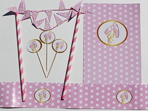 Ballet Slippers - 25 Cupcake Toppers, 1 Cake Topper/ Bunting, 1 Cake Frill