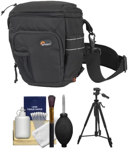 Lowepro Toploader Pro 65 AW (Black) Digital SLR Camera Holster Case + Tripod + Accessory Kit for Canon EOS 70D, 6D, 5D Mark III, Rebel T3, T5i, SL1, Nikon D3200, D5200, D5300, D7100, D600, D800, Sony Alpha A65, A77, A99