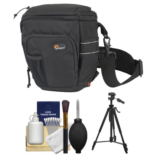 Lowepro Toploader Pro 65 AW (Black) Digital SLR Camera Holster Case + Tripod + Accessory Kit for Canon EOS 70D, 6D, 5D Mark III, Rebel T3, T5i, SL1, Nikon D3200, D5200, D5300, D7100, D600, D800, Sony Alpha A65, A77, A99