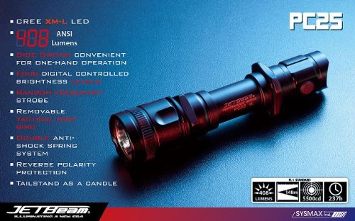  Jetbeam PC25 408 Lumens Tactical LED Flashlight CREE XM-L with Carry Case 