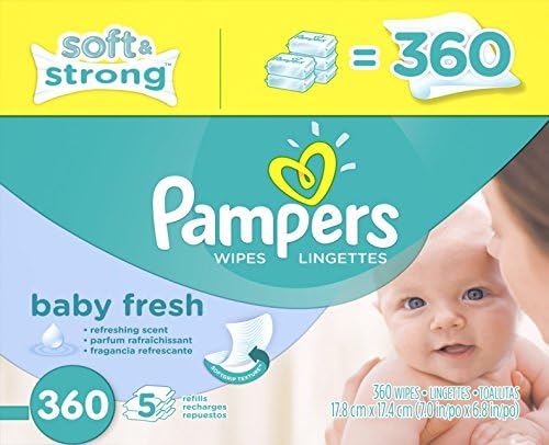 Pampers Refreshing scent, Hypoallergenic, Unique Softgrip Texture, Pure Water Lotion Baby Fresh Baby Wipes Refill Pack 360 Count